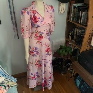 Vtg 70s Floral Hostess Maxi